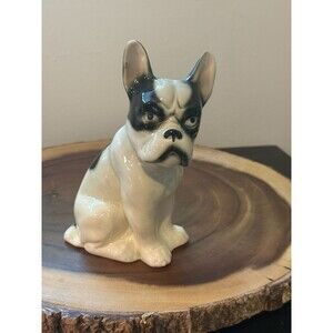 Vintage French Bulldog Statue Black & White 7 1/2” Tall